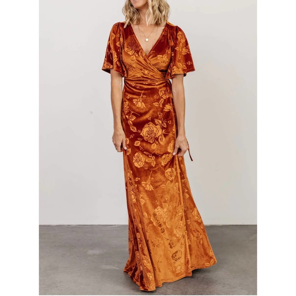 Baltic Born Danielle Embossed Velvet Maxi Dress In Rust